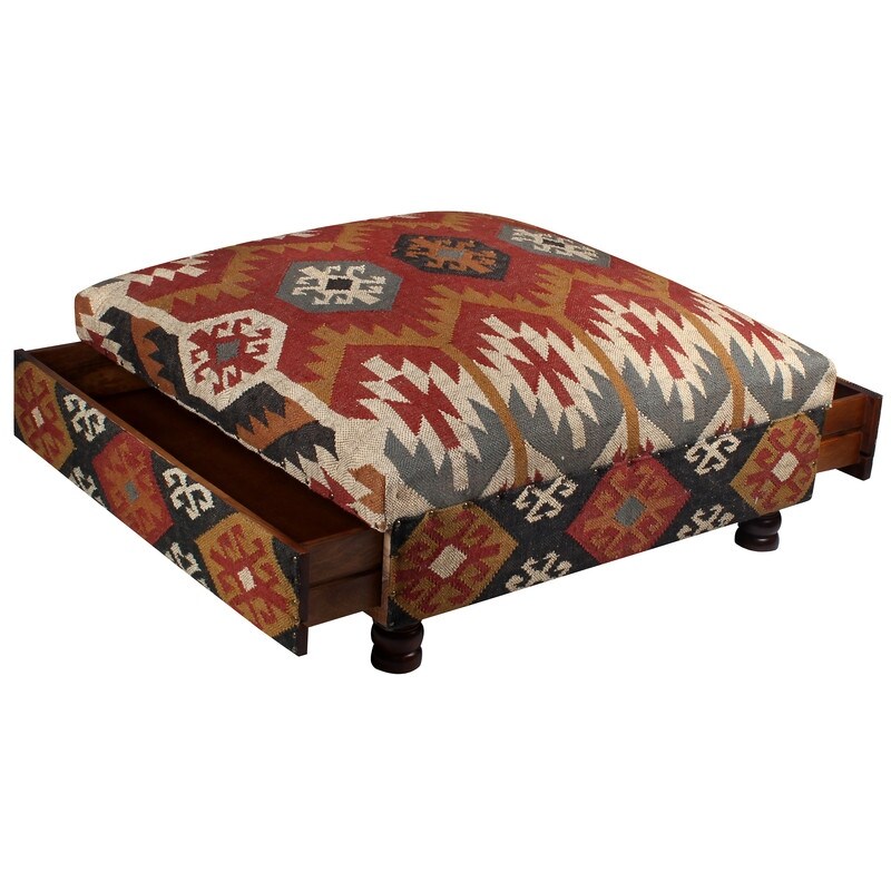 Modern Golding Handmade Kilim Upholstered Ottoman 