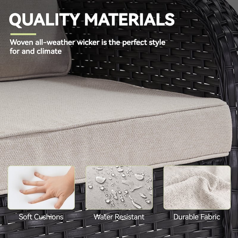 Outdoor Glider Loveseat Patio Sofa Black-Beige - Black