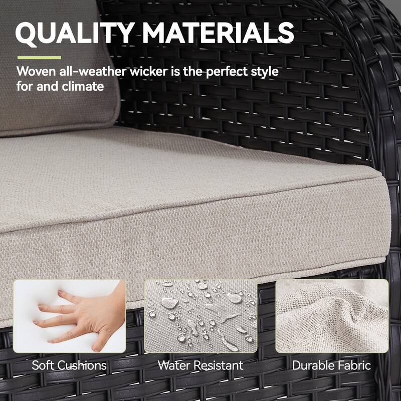 Outdoor Glider Sofa Rocker Chairs Ottomans Set Black-Beige - Black