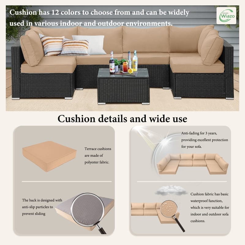 14pcs Outdoor Couch Cushions,4" Waterproof Sectional Rattan Conversation Set Cushions(Only Cushions+Covers,No Sofa) - 14PCS