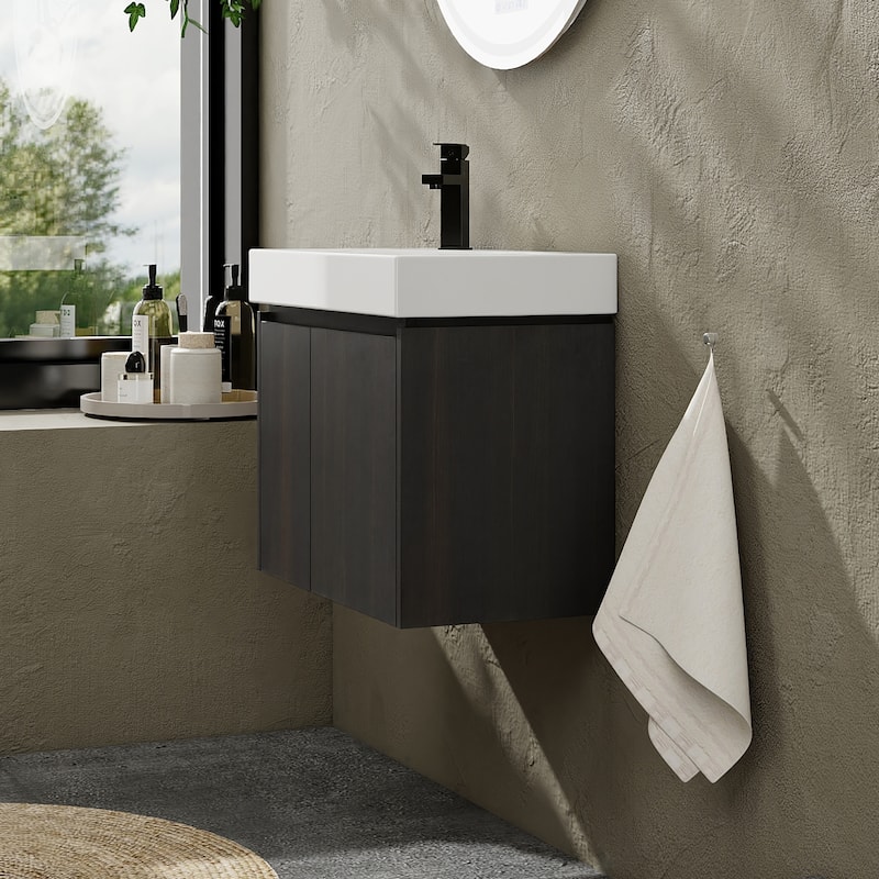 24 in. W x 14 in. D x 21 in. H Single Sink Wall Mounted Bath Vanity with White Ceramic Top - 24" x 14"