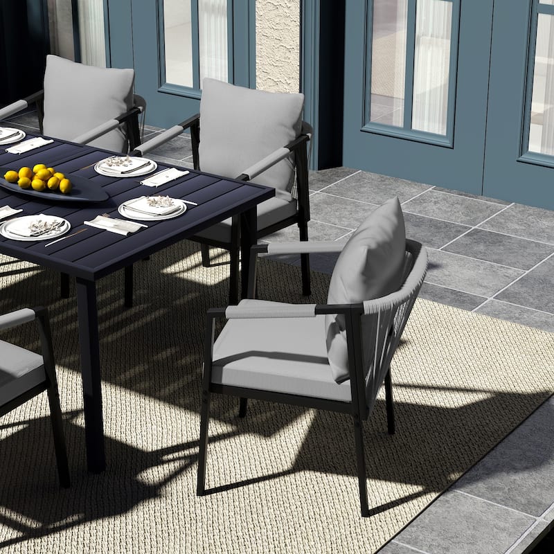 StranGarde 4-Piece Hand-woven Rope Patio Dining Chairs with Gray Cushions