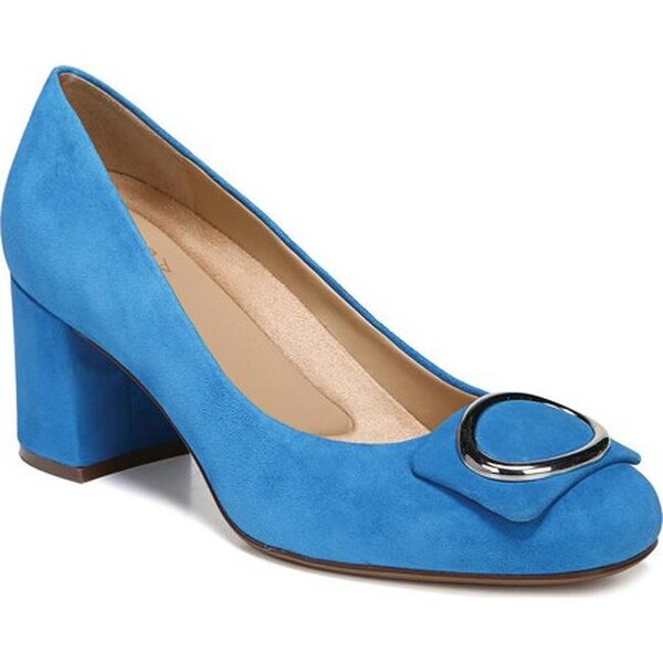 blue pumps block heel