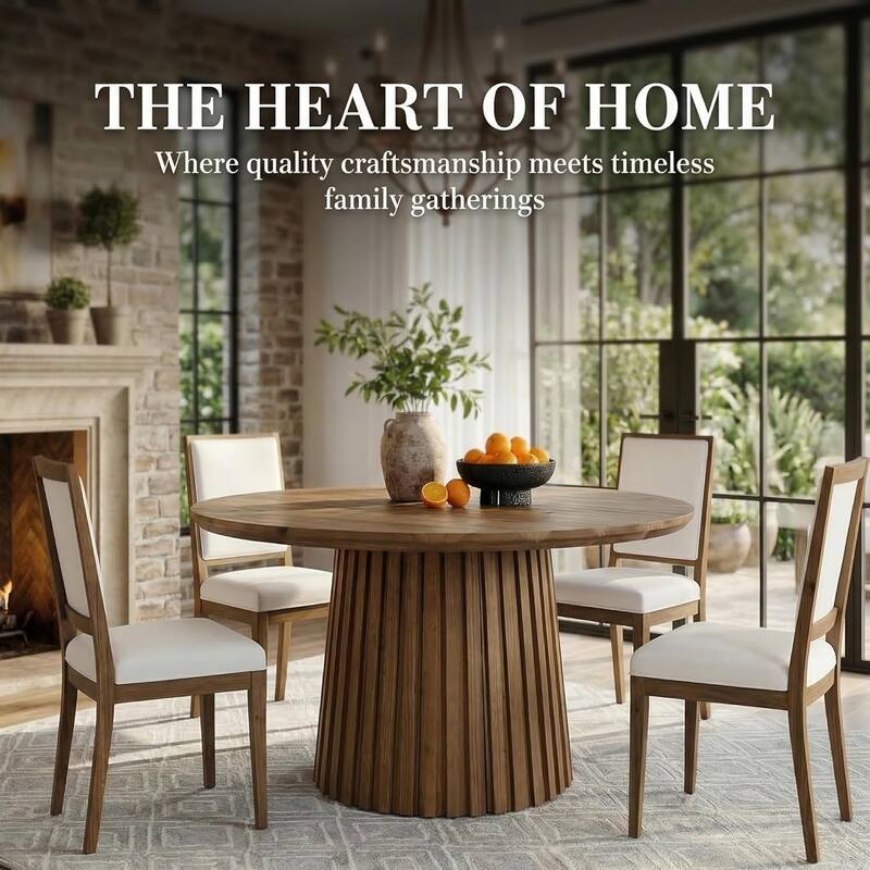 Solid Wood Dining Table for 4-6 People, 47.3'' Round Kitchen Table