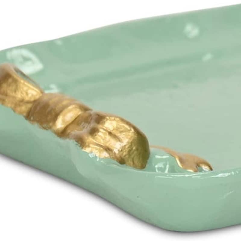HomeRoots 8" Aqua And Gold Cast Iron Ribbons Vanity Tray - 7.50 in. x 0.50 in. x 4.50 in.