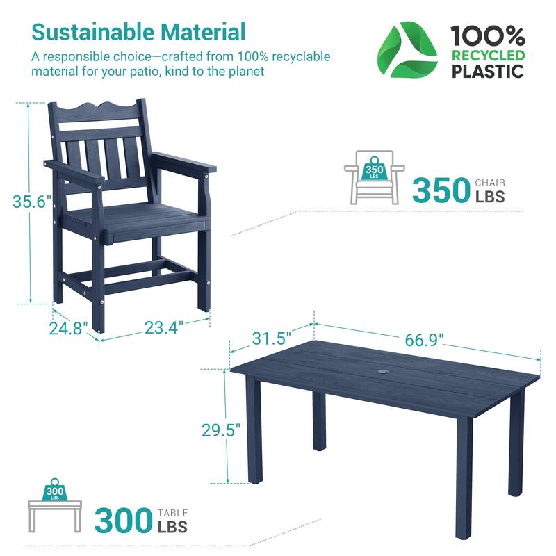 HIPS Outdoor Dining Set All-weather Patio Table and Chairs(Set of 7)