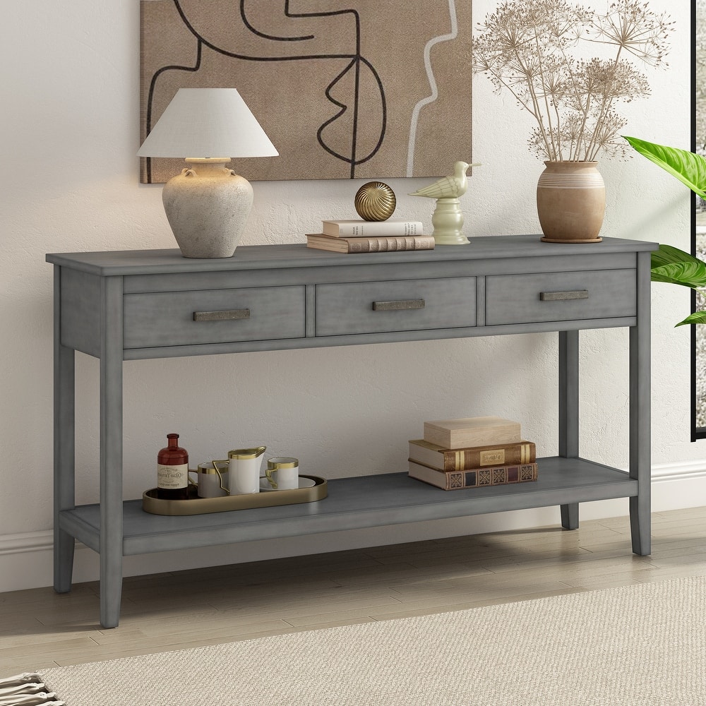 Contemporary 3-Drawer Console Table with 1 Shelf & Iron Handles