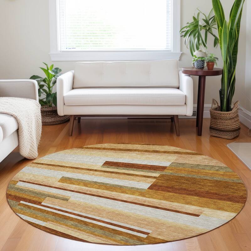 Premium Washable Super Soft Stripes Stacked Mayfield Rug - Paprika - 8' x 8' - Round