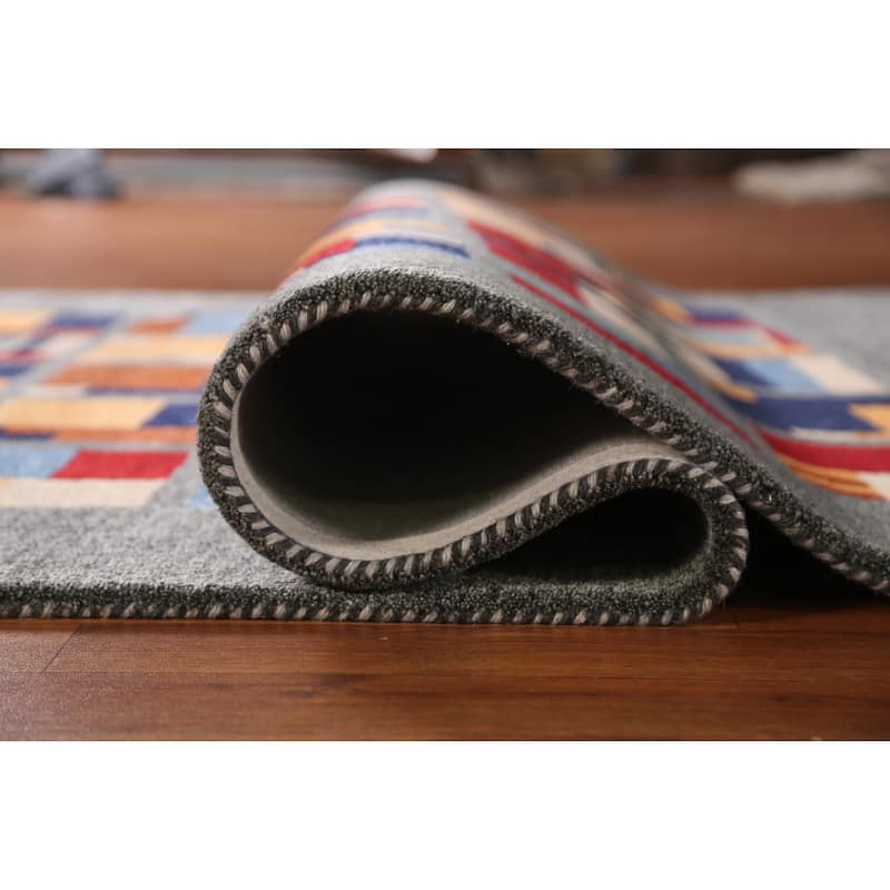 Geometric Grey Modern Indian Area Rug Handmade Wool Carpet - 5'3" x 7'7"
