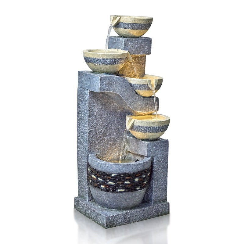 Stone-Texture Weather Resistant Garden Polyresin 3-Tier Cascading Waterfall Fountain