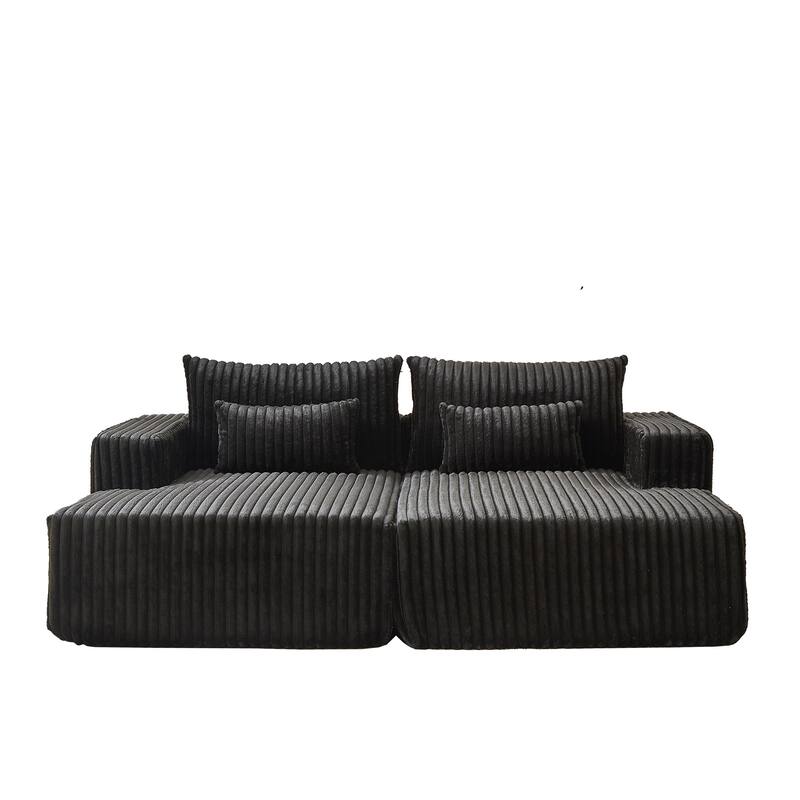Oversized Corduroy Chaise Lounge Couch - No-Assembly Sleeper Sofa with Plush Recliner