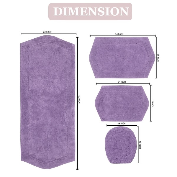 dimension image slide 16 of 19, Waterford Collection 100% Cotton Non-Slip Bathroom Rug, Machine Washable Bath Rug, 4 Piece Bath Mat Set with Toilet Lid Cover