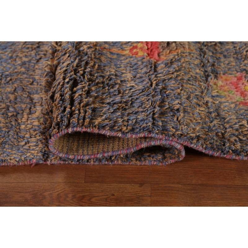 Brown & Blue Moroccan Abstract Area Rug Handmade Wool Carpet - 8'10"x 12'9"