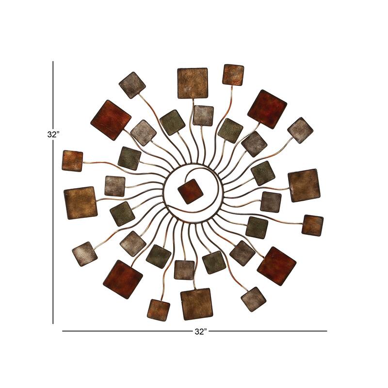 Multi Colored Metal Wire Sunburst Home Wall Decor with Square Shaped Accents
