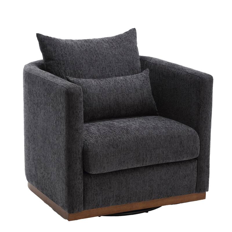 Chenille Upholstered 360 Degree Swivel Round Barrel Chair for Living Room