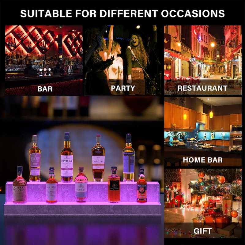 Freestanding Holding Bottles for Home Bar, LED Lighted Liquor Bottle Display Shelf, Countertop Bar Display Shelf