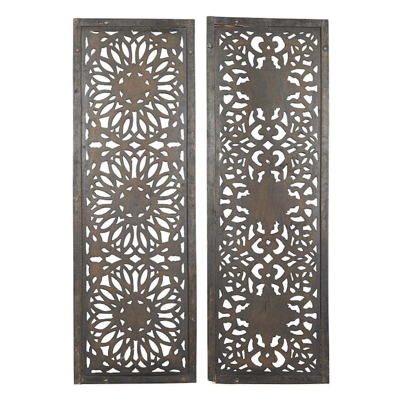 Wood Floral Handmade Intricately Carved Home Wall Decor - Set of 2 Brown - Roche River Decor