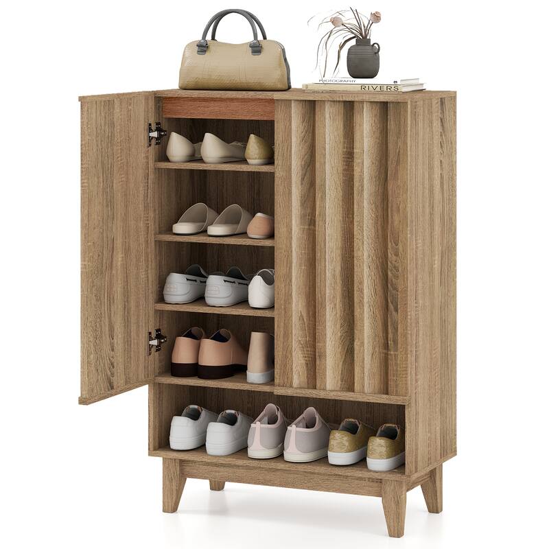 Gymax Shoe Cabinet 6-Tier Shoe Storage Organizer w/2 Fluted Doors 3