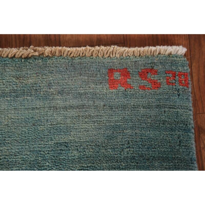 Gabbeh Modern Rug Hand-Knotted Stripe Blue Wool Carpet - 3'10" x 5'10"