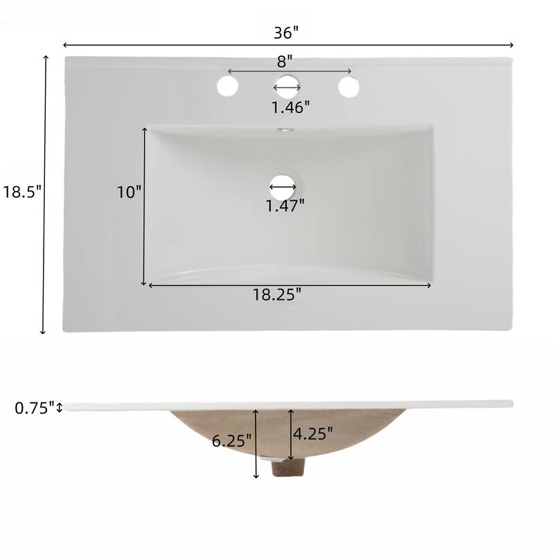 36" Waterproof Bathroom Vanity with Ceramic Sink - Adjustable & Open Shelving, Solid Wood Legs, Soft-Close Hinges