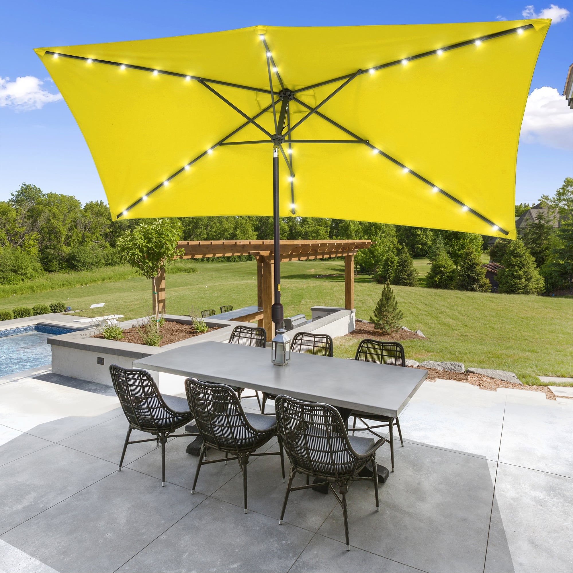 10x6 patio umbrella Rectangular Canopy 10x6.5ft 6-Rib which can be mounted with the bulb facing up or down depending on your needs LIVOOSUN Patio LED 10 x
