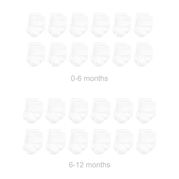 slide 1 of 1, Luvable Friends Unisex Baby Grow with Me Cotton Terry Socks, White, 0-6 and 6-12 Months - White 24-Pack 0-6 and 6-12 Months - White 24-Pack