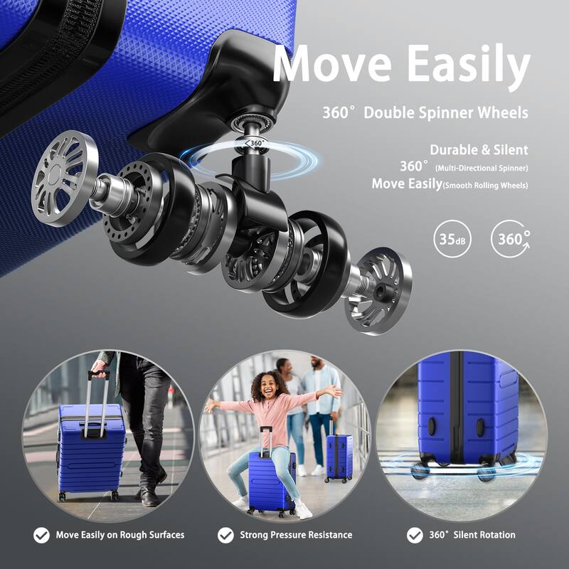 SUGIFT 3 Piece Luggage Sets Hard Shell Luggage Sets with Spinner Wheels TSA Lock, 20in/24in/28in