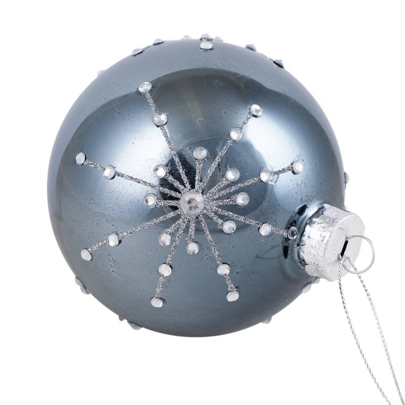 Shiny Silver Mirrored Glitter Snowflakes Christmas Ball Ornament 4"