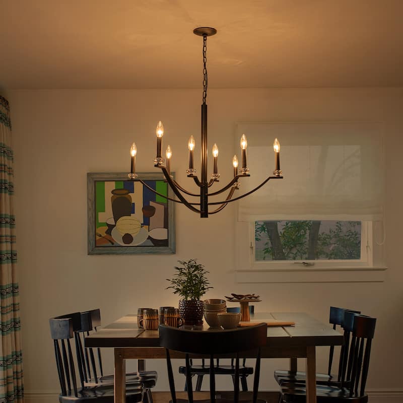 8-Light Industrial Black Chandelier Crystal Accents Adjustable Arms - Dia.40.94-in