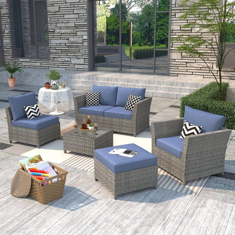 XIZZI 6-Piece Fully Assembled Outdoor Wicker Patio Conversation Set