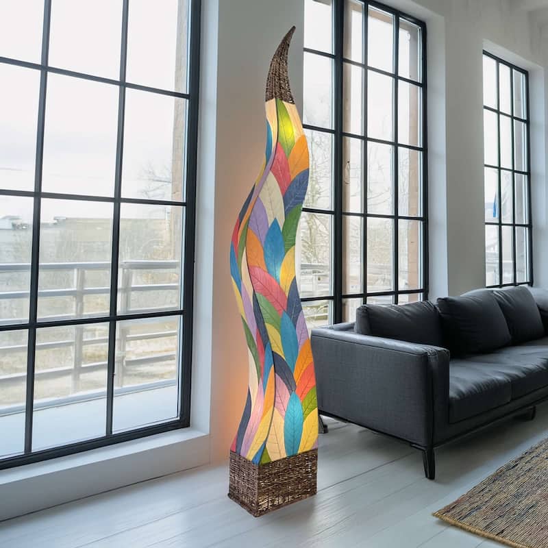 Eangee Handmade Flame Giant Lamp, Cocoa Leaves Shade, 13 x 13 x 72 in. - 13 x 13 x 72 - Multi