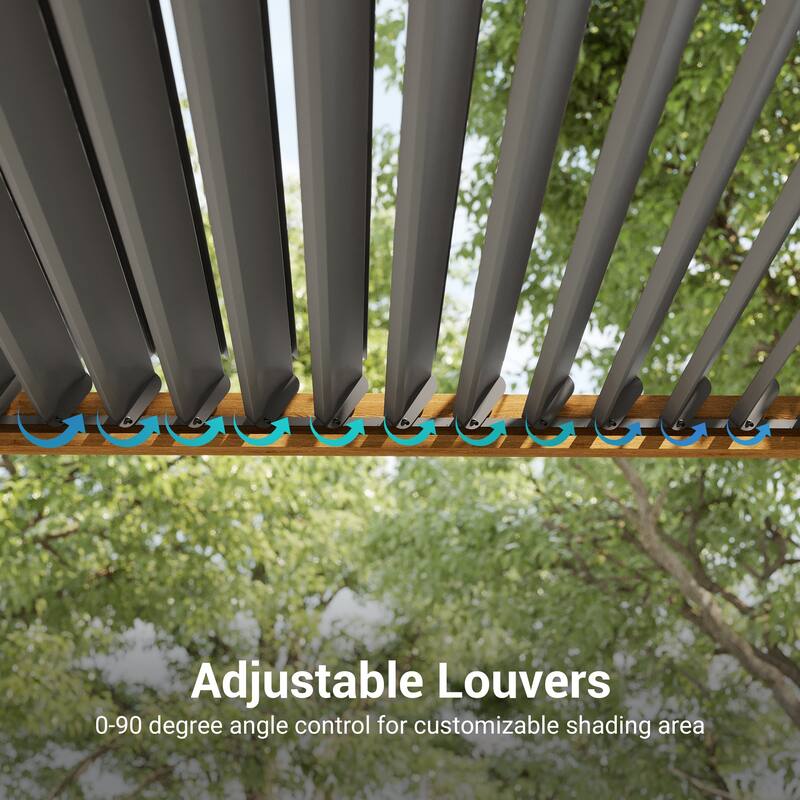 BONOSUKI Solar LED Louvered Pergola with Aluminum Frame for Modern Patio Living