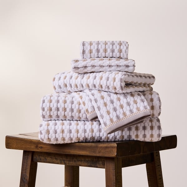slide 2 of 4, Caro Home Devon Six Piece 100% Cotton Bath Towel Set White Grey Linen