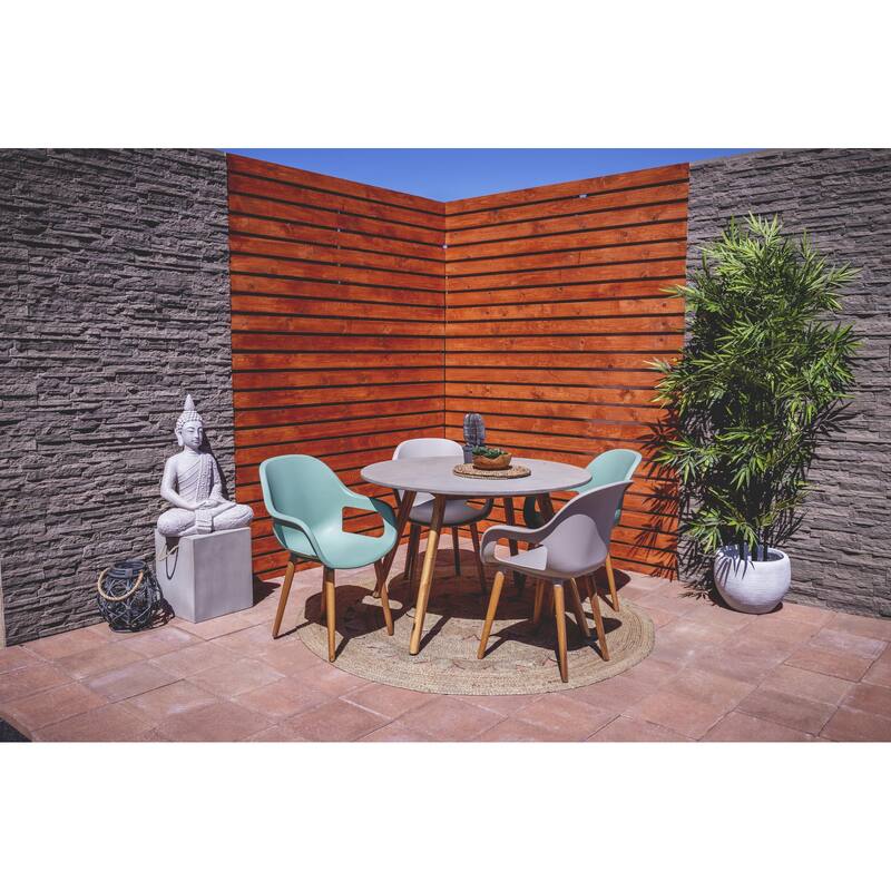 Gray Concrete Inspired Oval End Table Outdoor Accent Table with Brown Tapered Wood Legs - Dining Table - 45"W, 30"H
