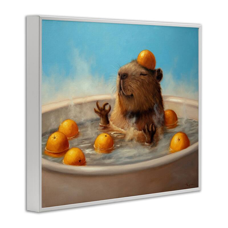 Stupell Capybara in Orange Bath Framed Giclee Art Design By Lucia Heffernan