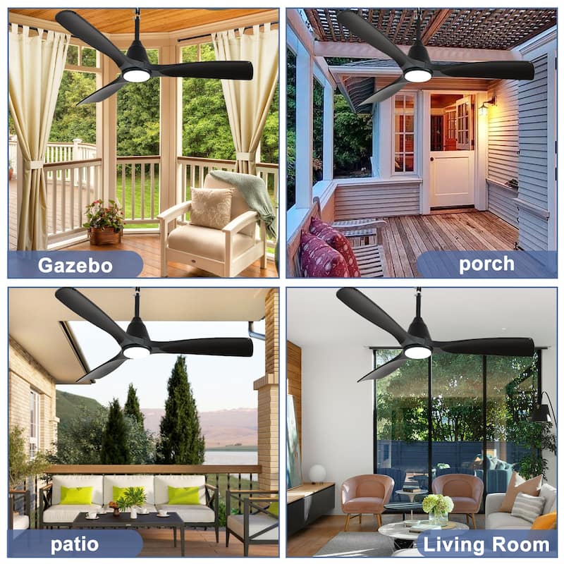 Outdoor Ceiling Fan with Light: Plug-in Hanging Fan, Remote App Control, 3CCT, 6-Speed