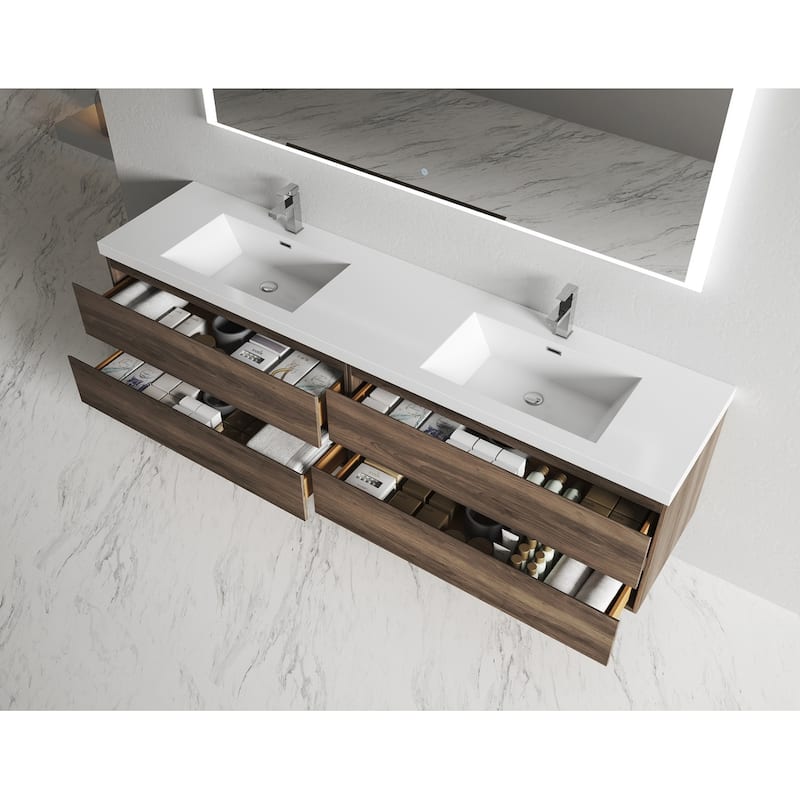 Alma-Pre 84 Inch Wall Mount Vanity with White Double Sink