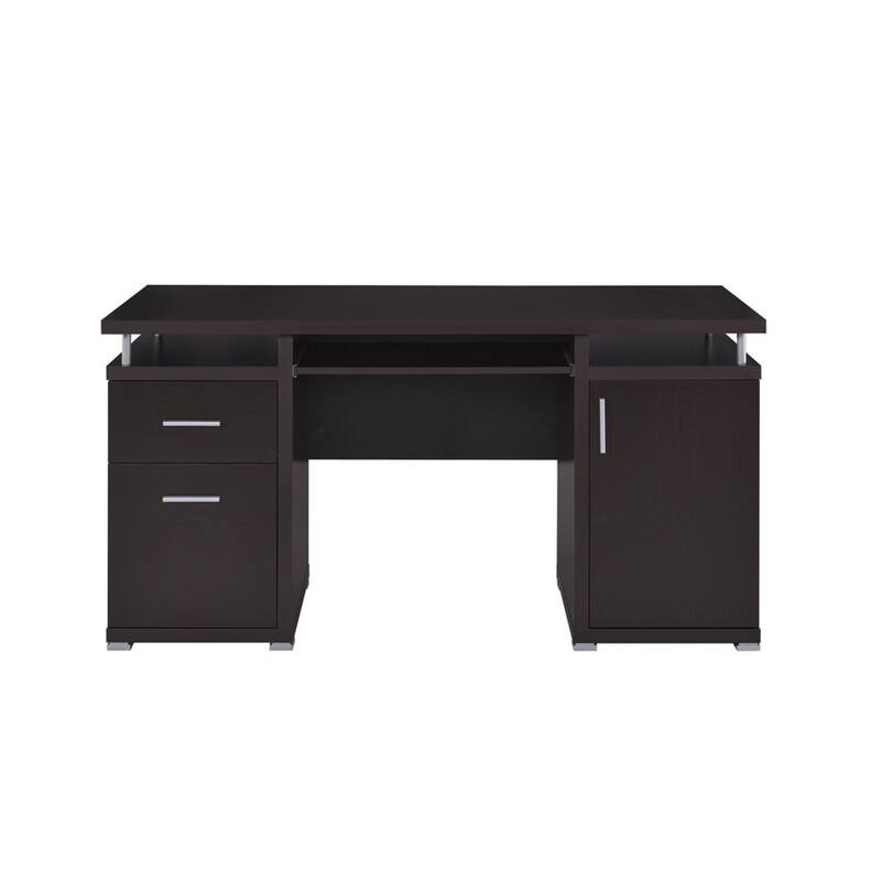 Modern Computer Desk with Storage - 2 Drawers & Cabinet - Home Office Desk, Brown