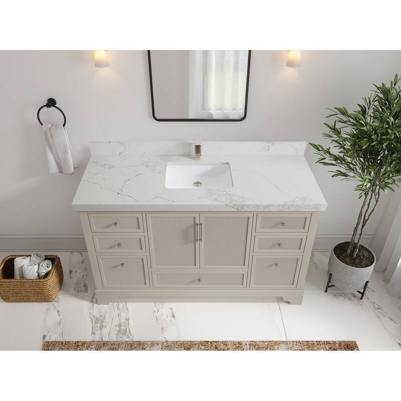 Willow Collections 60 in. W x 22 in. D Alys Single Sink Bathroom Vanity with Countertop - 2"Calacatta Nuvo - Fine Grain