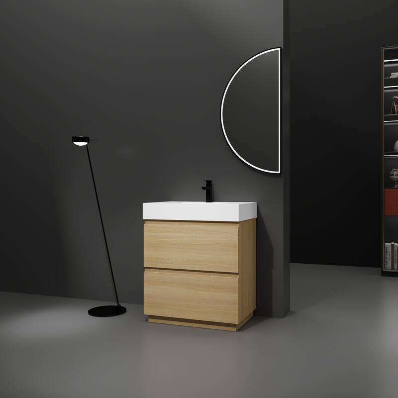 Traditional Style Bathroom Vanity with Pre-Drilled Resin Sink, Multi-Purpose Storage Cabinet, and Easy Assembly