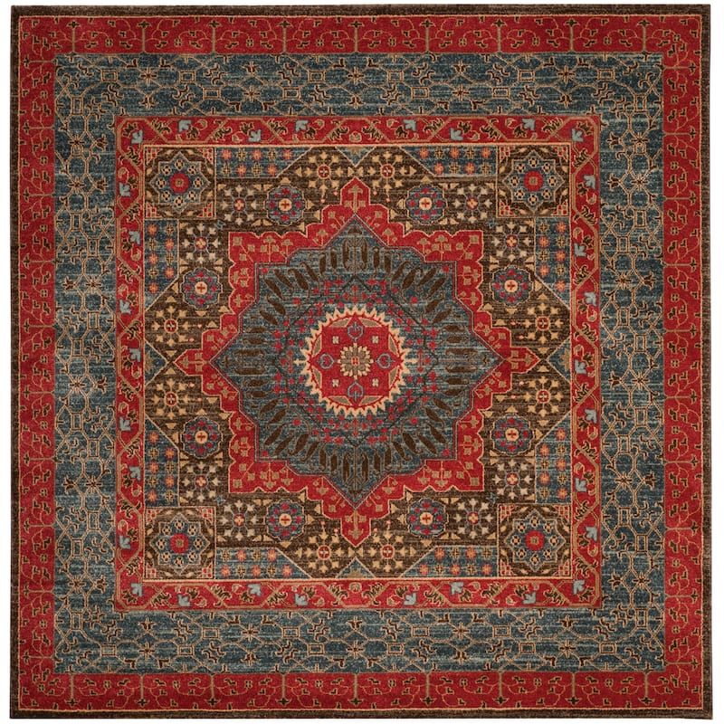 SAFAVIEH Mahal Carlene Traditional Oriental Rug - 5'1" Square - Navy/Red