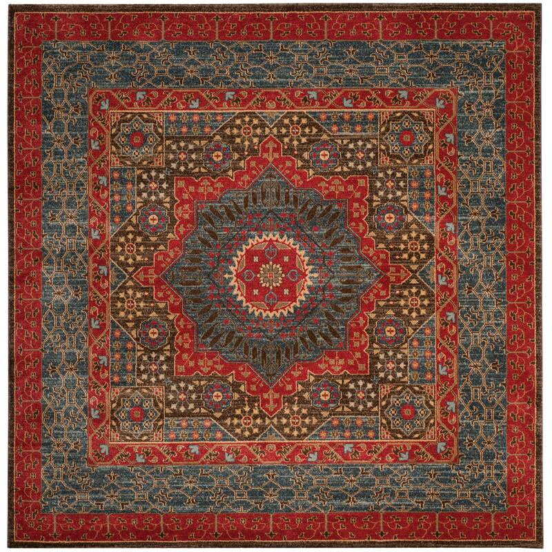SAFAVIEH Mahal Hildegund Traditional Oriental Rug - 6'7" x 6'7" Square - Navy/Red