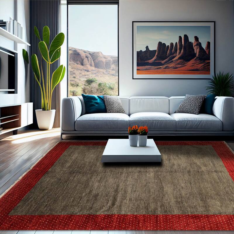 Hand Knotted Gabbeh Mossy Gray Wool Traditional Oriental Area Rug - 8' 4'' x 8' 4''