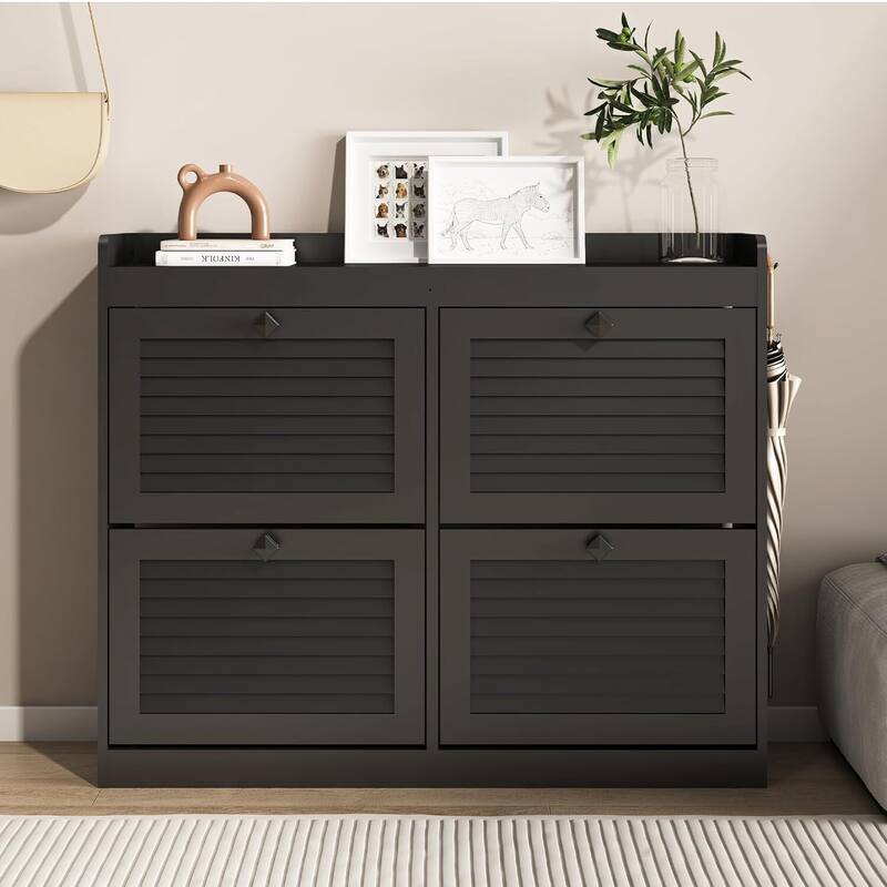 Freestanding Hidden Shoe Rack, Shoe Storage Cabinet with 4 Flip Drawers