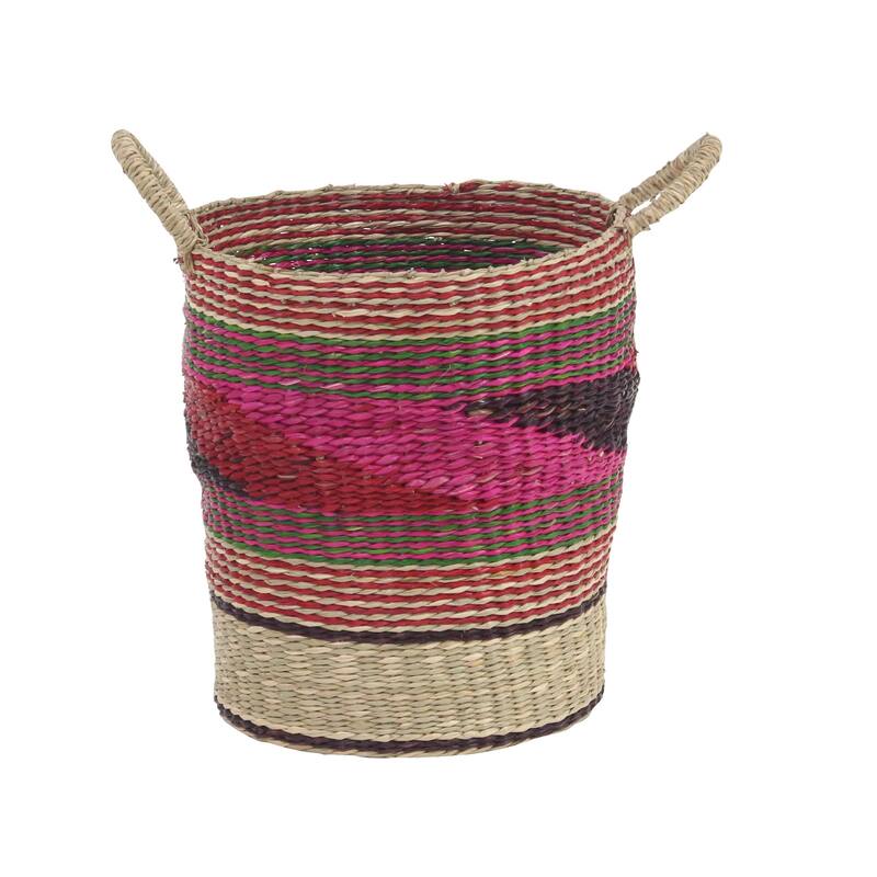 Pink Seagrass Handmade Storage Basket (Set of 3)