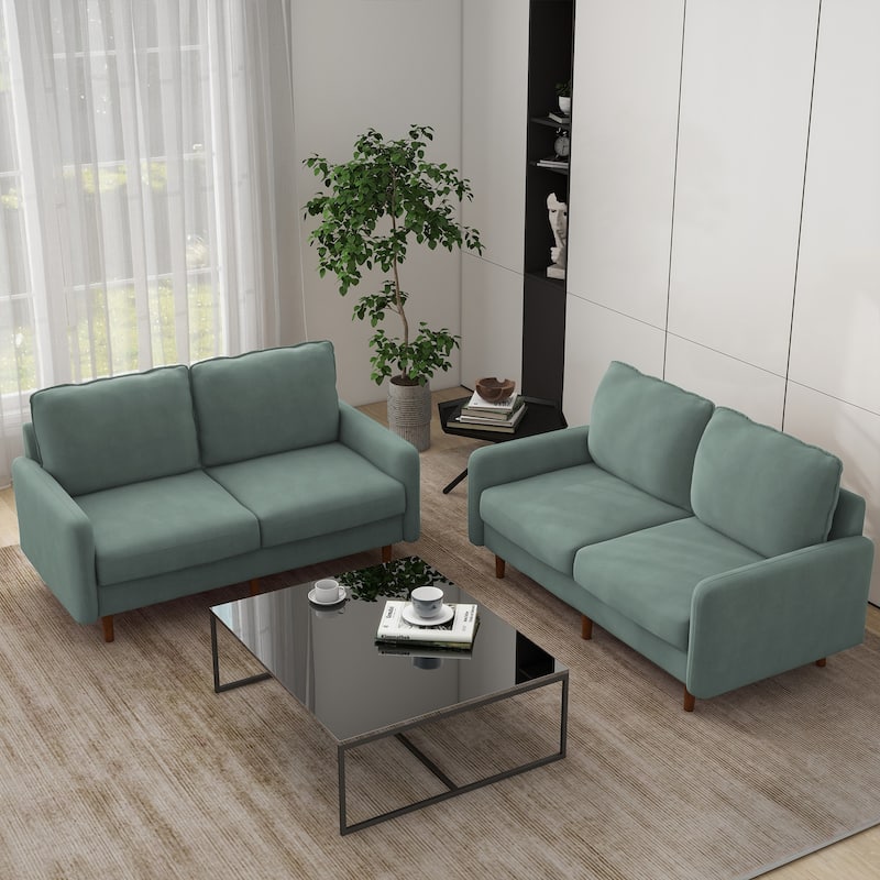 2 Pices Velvet Loveseat Wood Legs Sofa