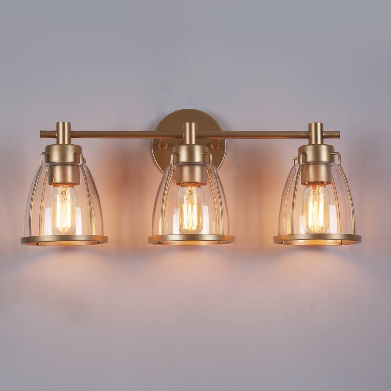 Modern Glam Gold 3-Light Bathroom Vanity Light Bowl Glass Wall Sconces - L 22" x W 7" x H 10"