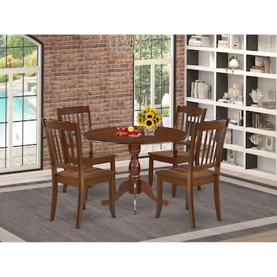 HomeStock 5-Piece Mahogany Finish Solid Wood Top Dining table with 4 Chairs with Drop Leaf Slat Back