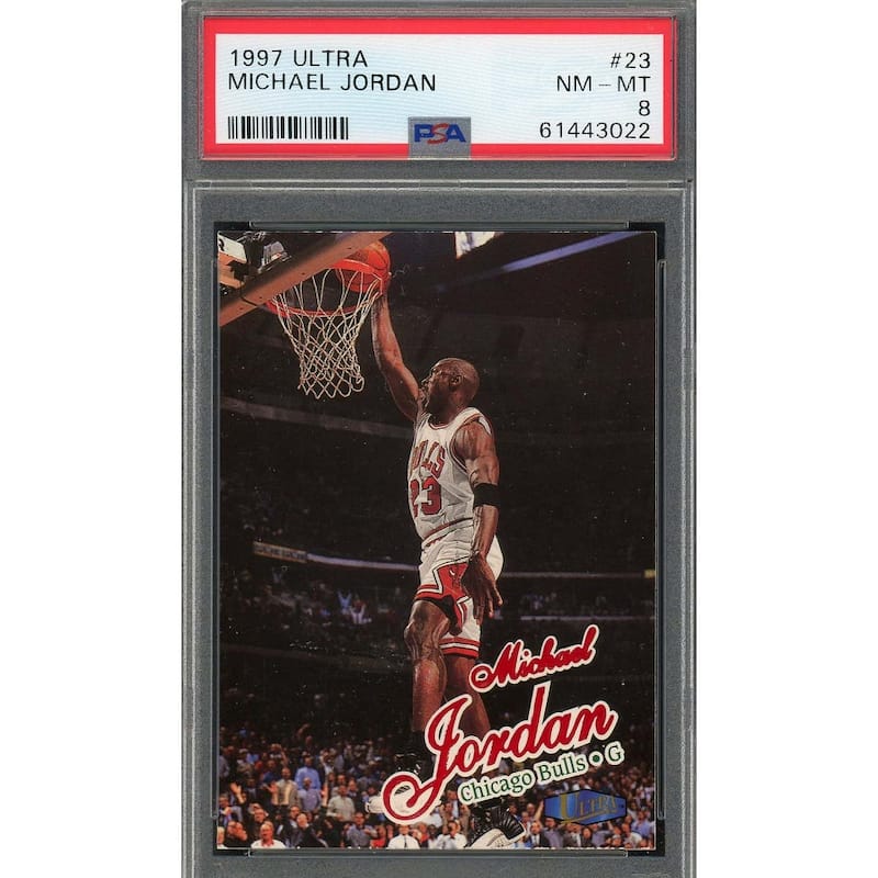 Michael Jordan 1997 Fleer Ultra Basketball Card #23 Graded PSA 8 - 8'6" x 11'6"