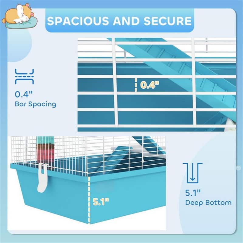 Small Pet Habitat Cage with Stand, Doors, Ramp & Shelf Storage - 22.8" L x 14.2" W x 25.6" H